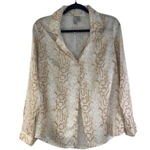 NWT ASOS Snake Print Button Down Shirt Long‎ Sleeve Collared Top Beige Size US 4